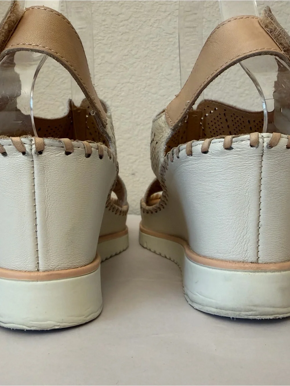 PIKOLINOS White Perforated Wedge Sandals with Tan Accents Sz 38